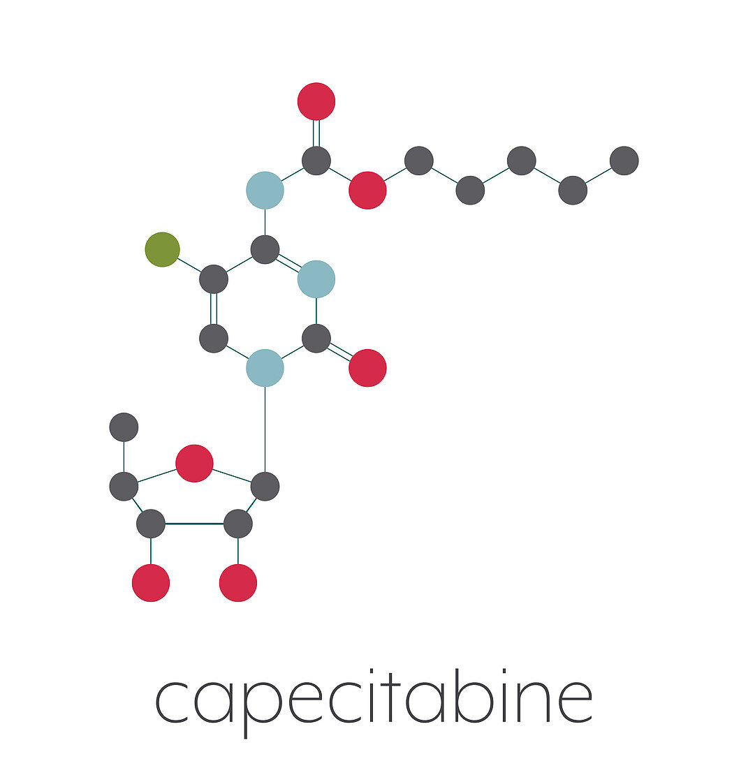 Capecitabine cancer drug molecule, illustration