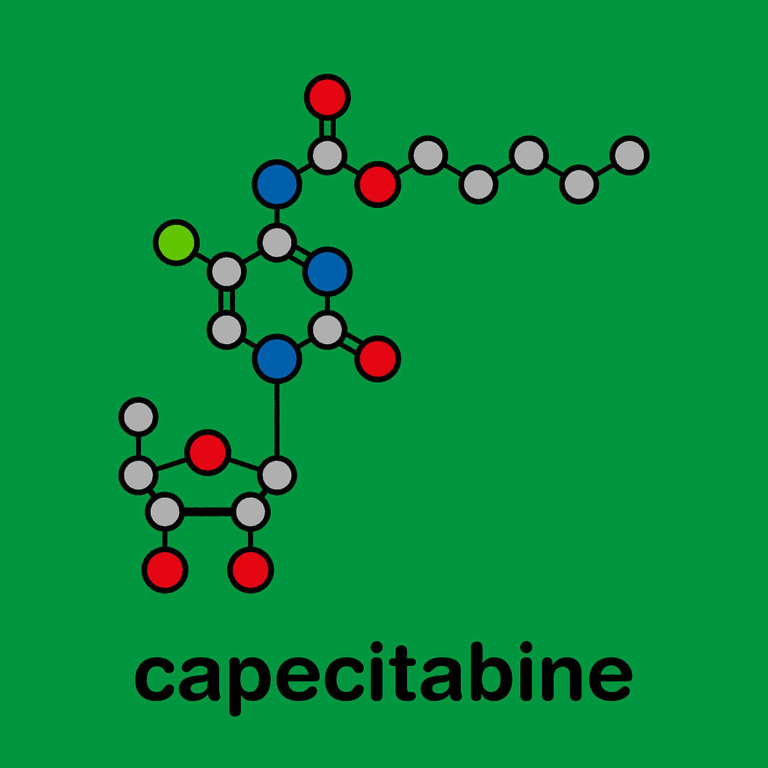 Capecitabine cancer drug molecule, illustration