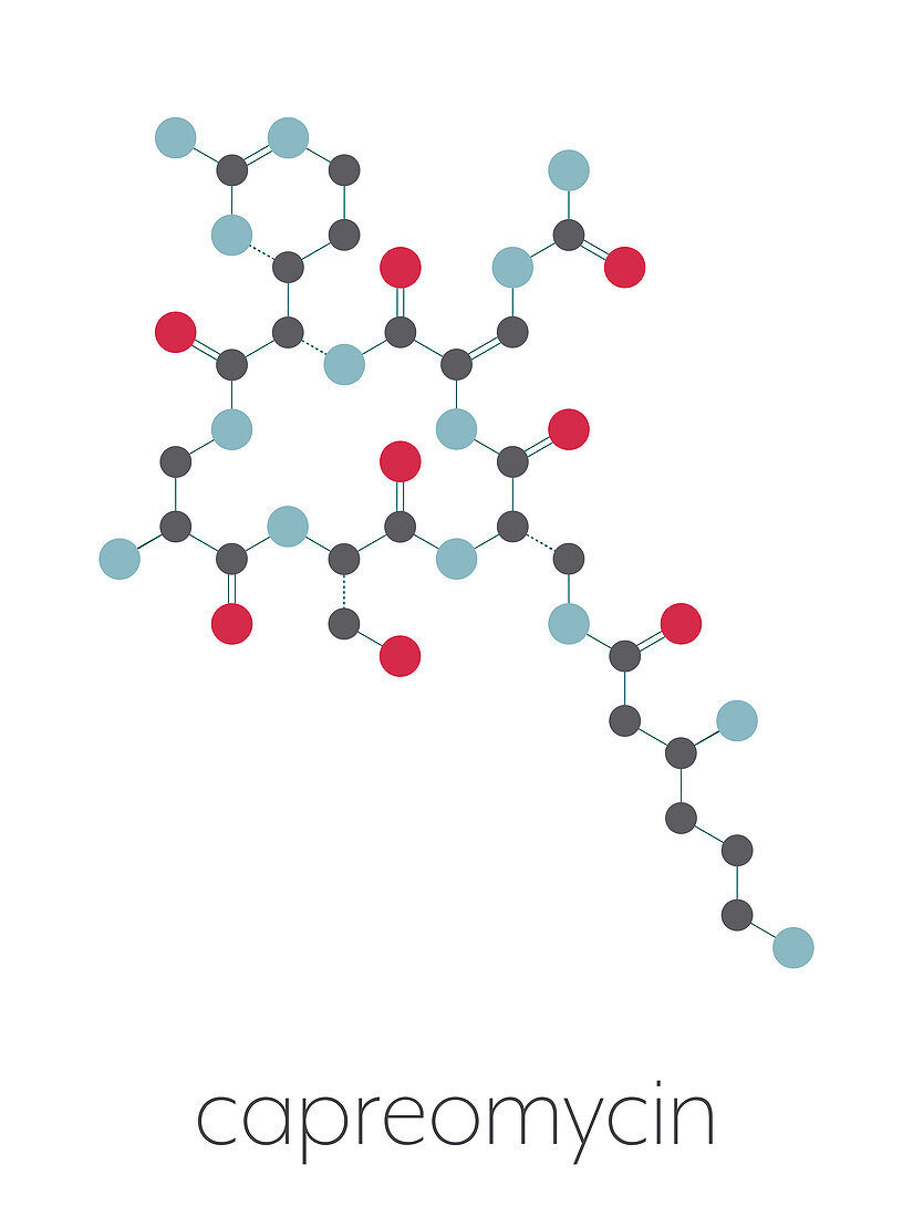 Capreomycin antibiotic drug molecule, illustration