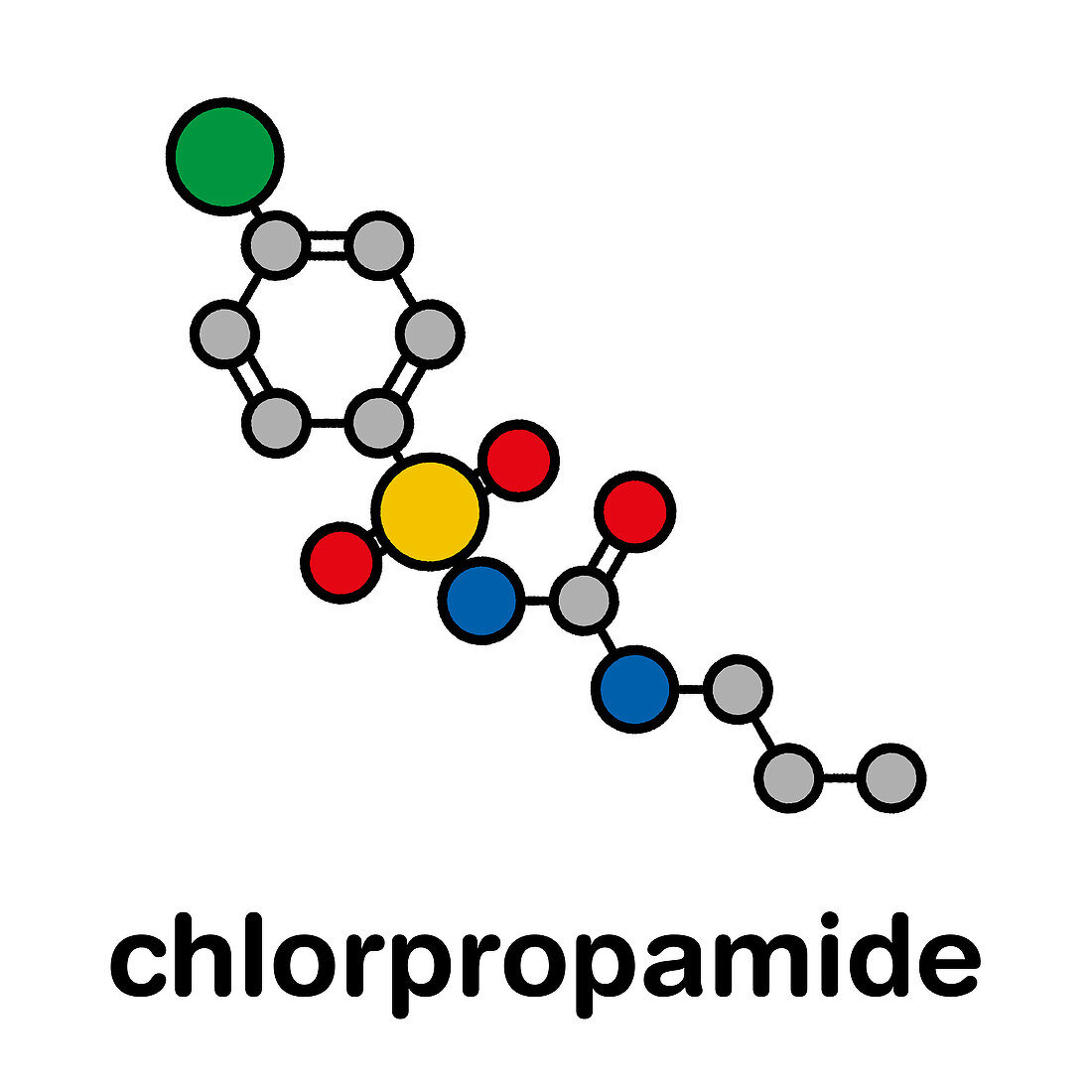 Chlorpropamide diabetes drug molecule, illustration