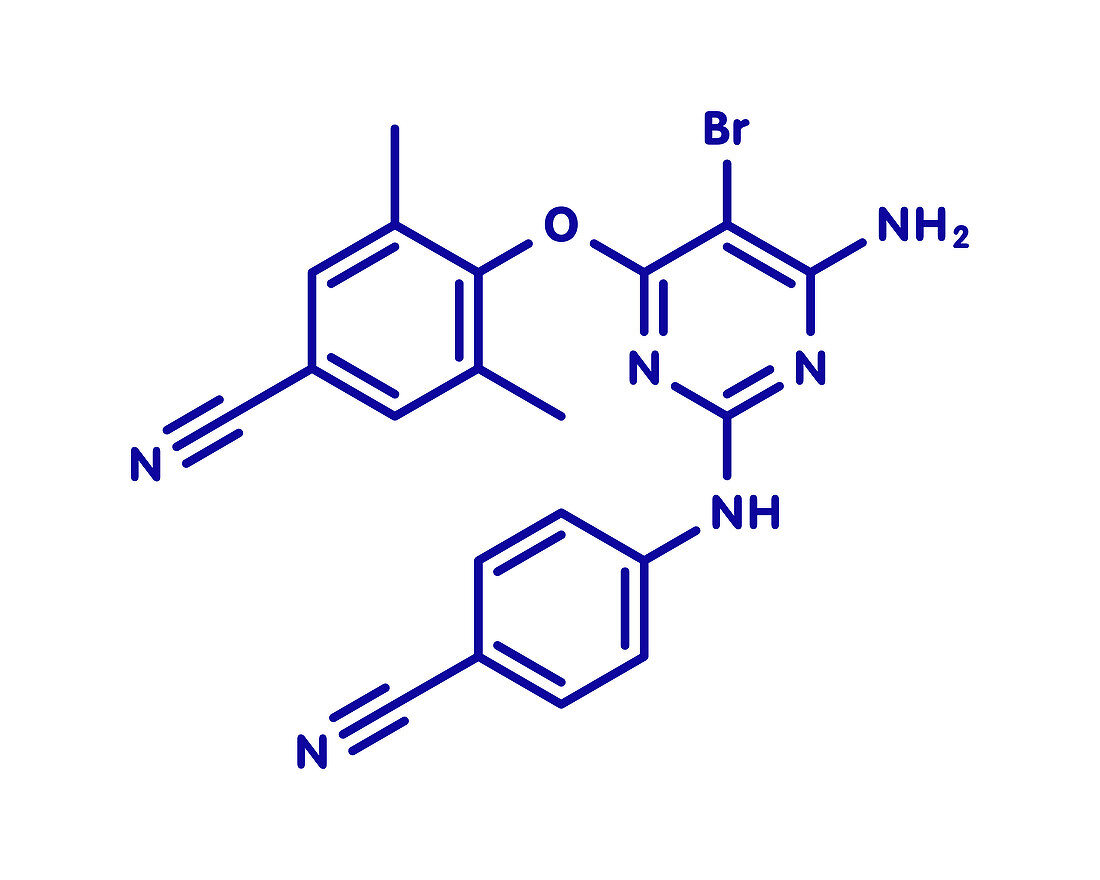 Etravirine HIV drug molecule, illustration