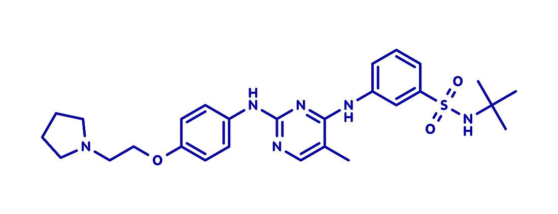 Fedratinib cancer drug molecule, illustration