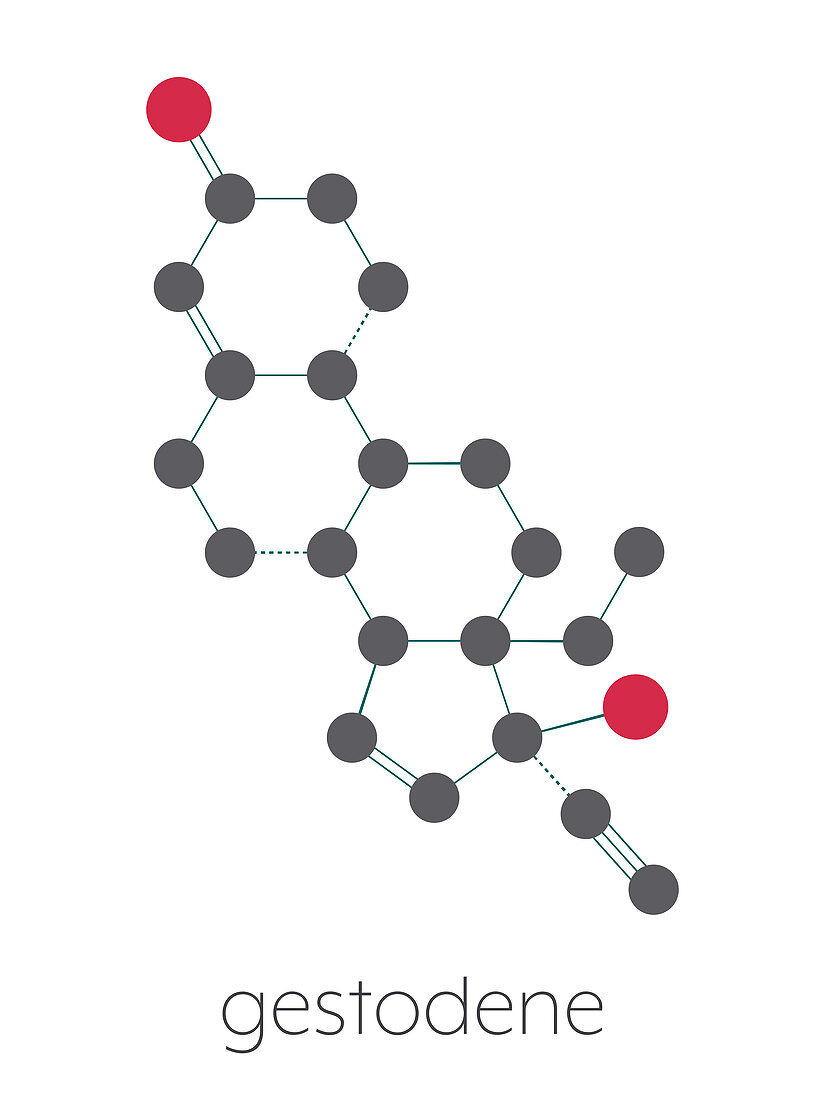 Gestodene progestogen contraceptive molecule, illustration