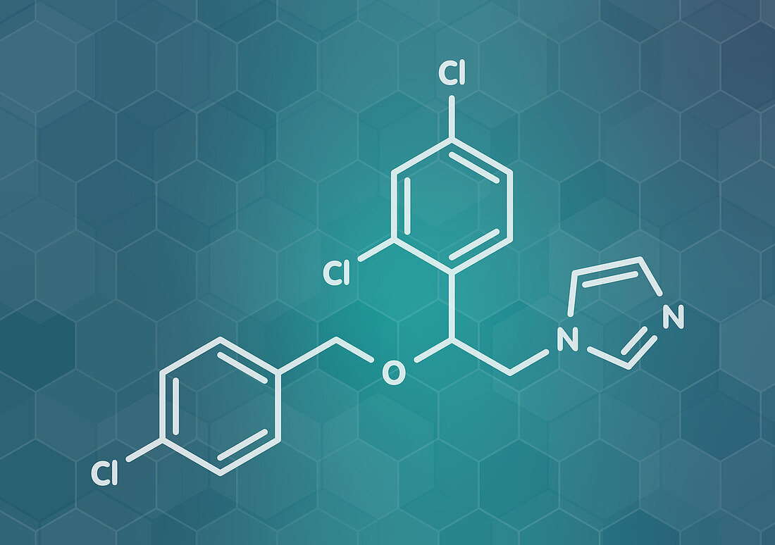 Econazole antifungal drug molecule, illustration