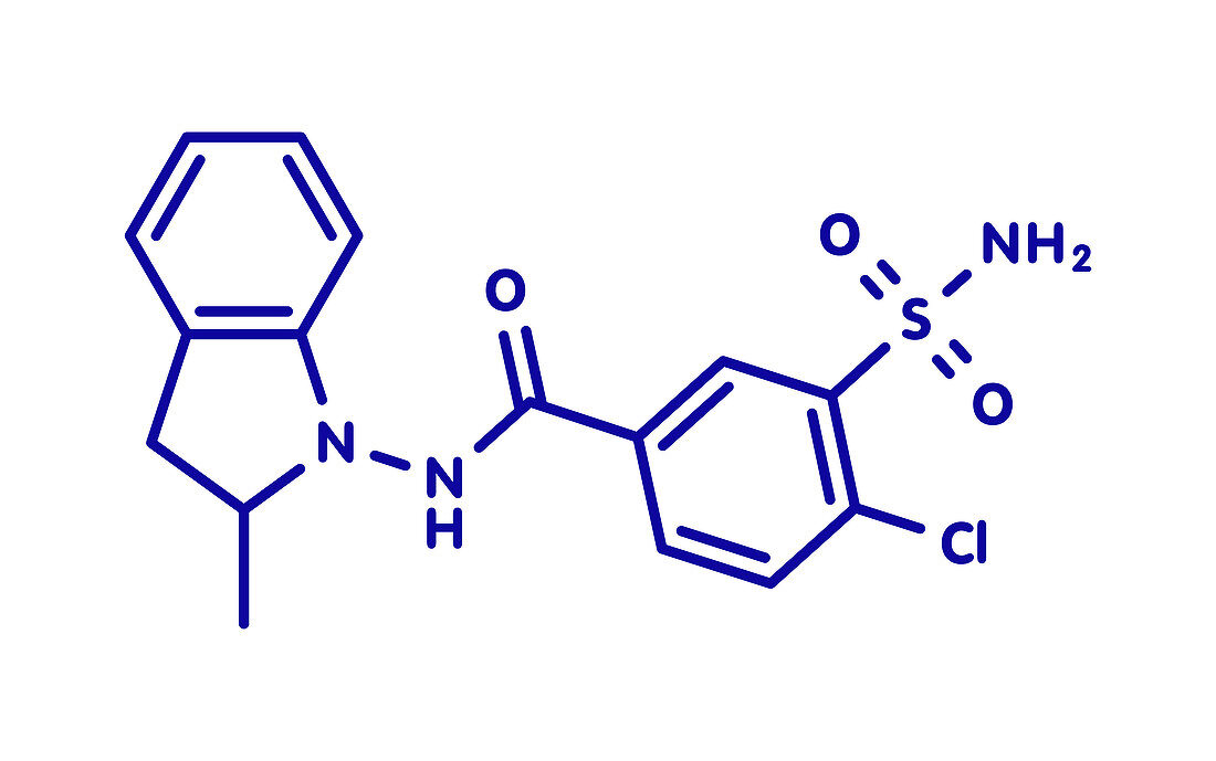 Indapamide hypertension drug molecule, illustration
