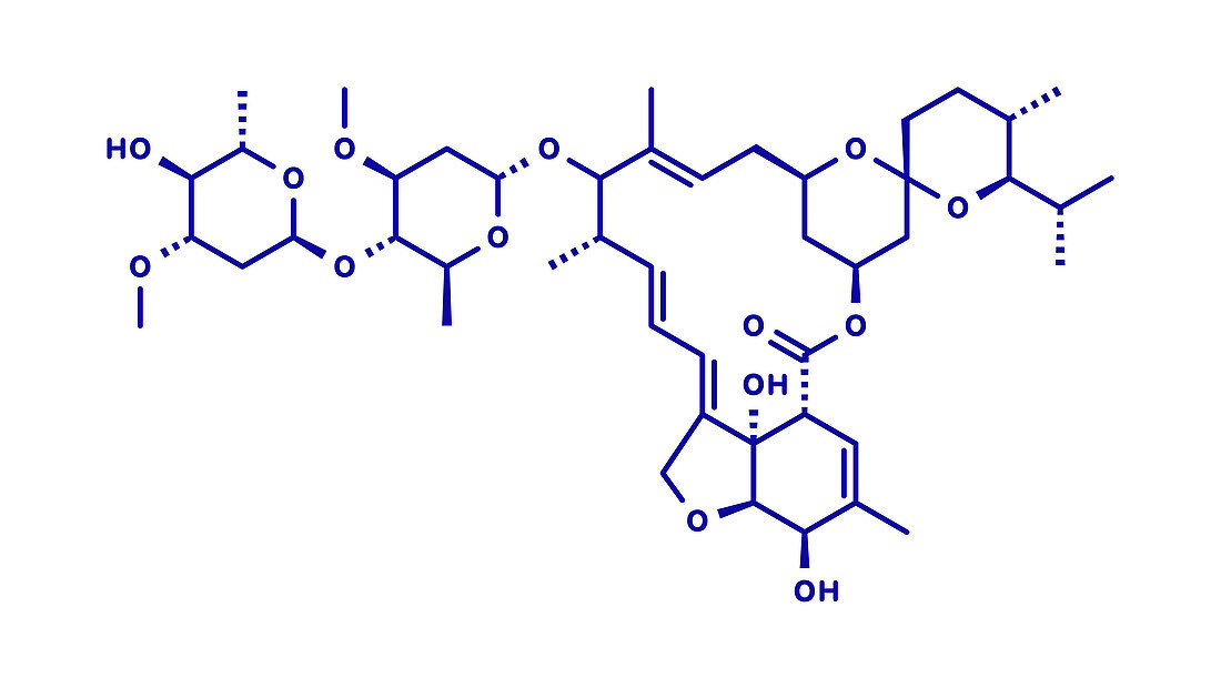 Ivermectin antiparasitic drug molecule, illustration