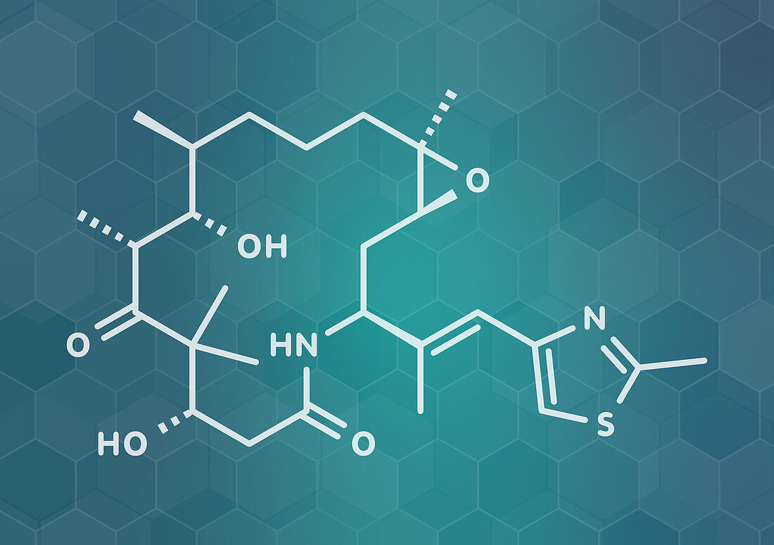 Ixabepilone cancer drug molecule, illustration