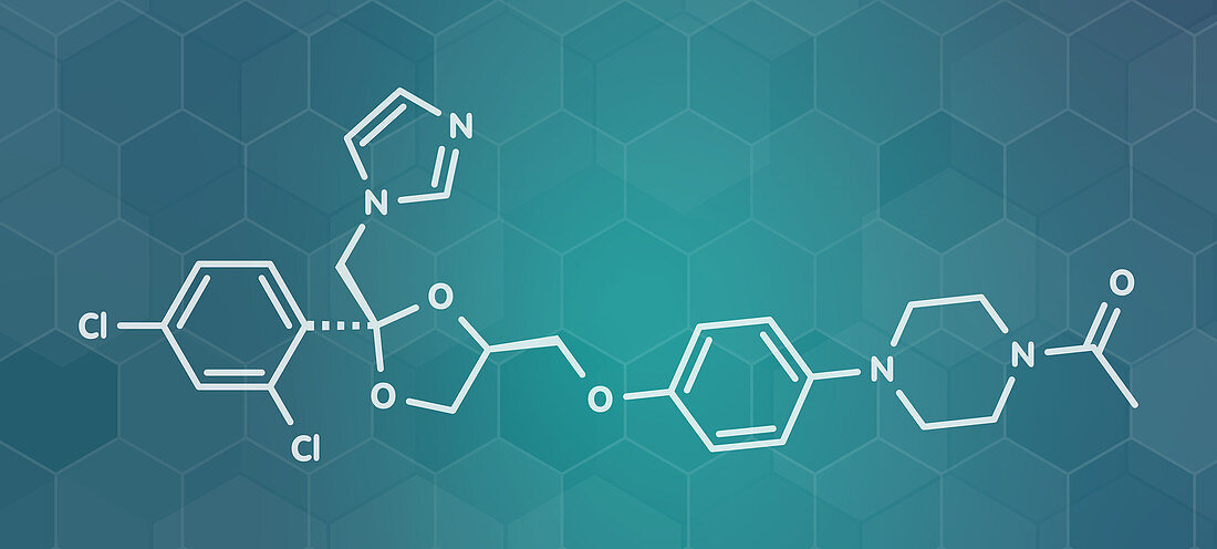 Ketoconazole antifungal drug molecule, illustration