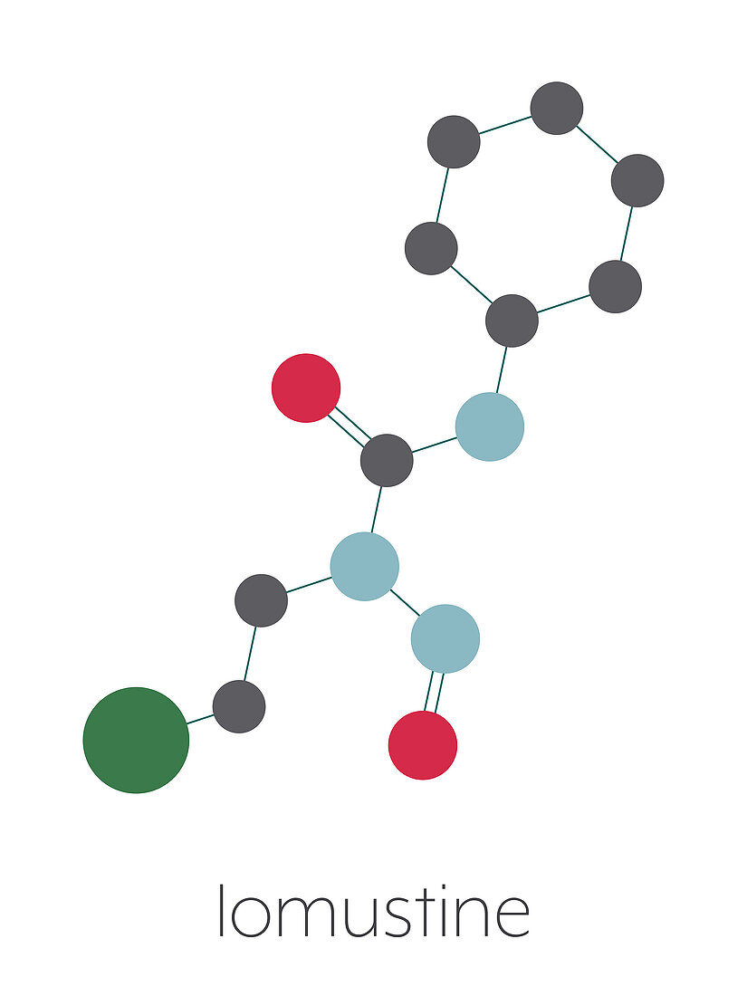 Lomustine brain cancer drug molecule, illustration