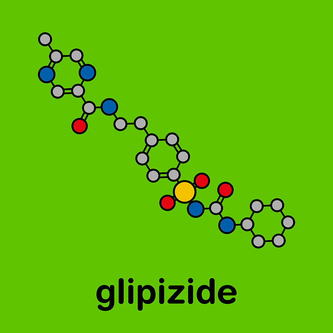 Glipizide diabetes drug molecule, illustration