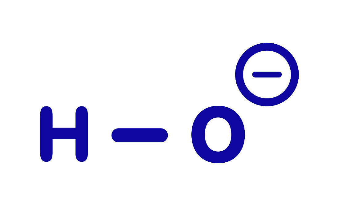 Hydroxide anion chemical structure, illustration