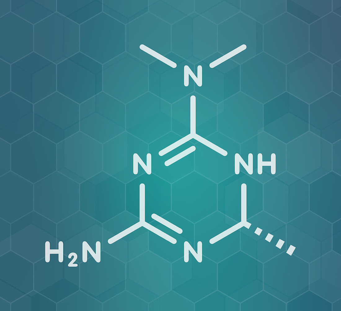 Imeglimin diabetes drug molecule, illustration