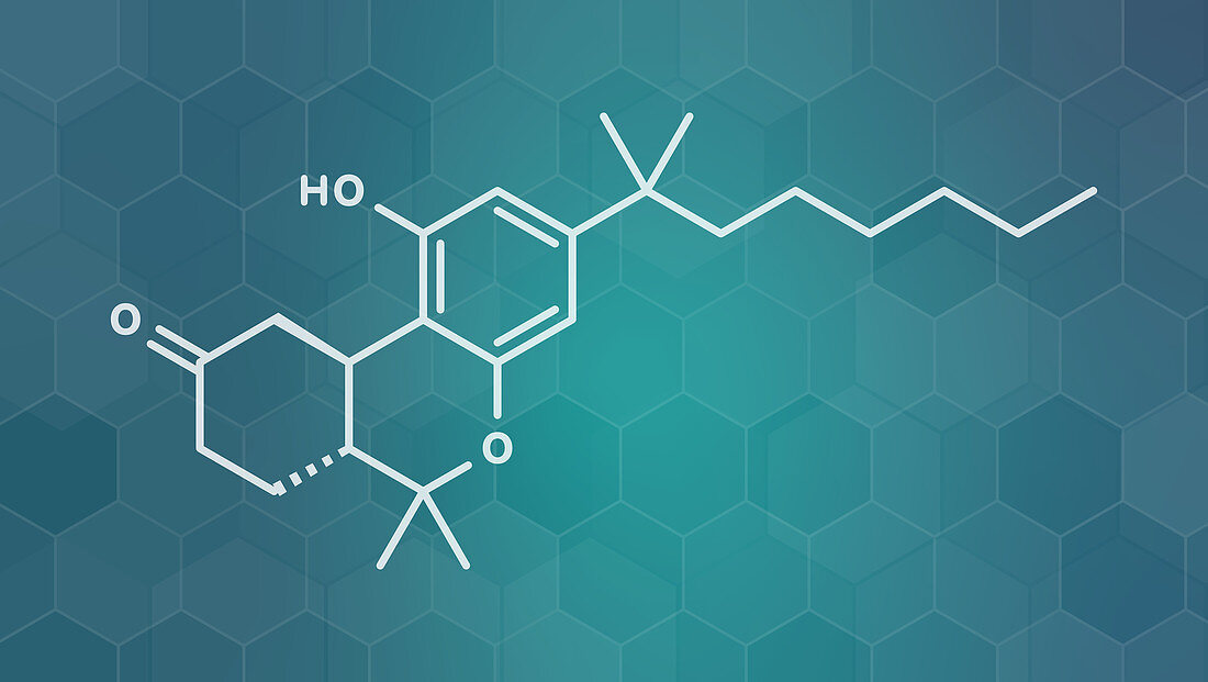 Nabilone antiemetic drug molecule, illustration