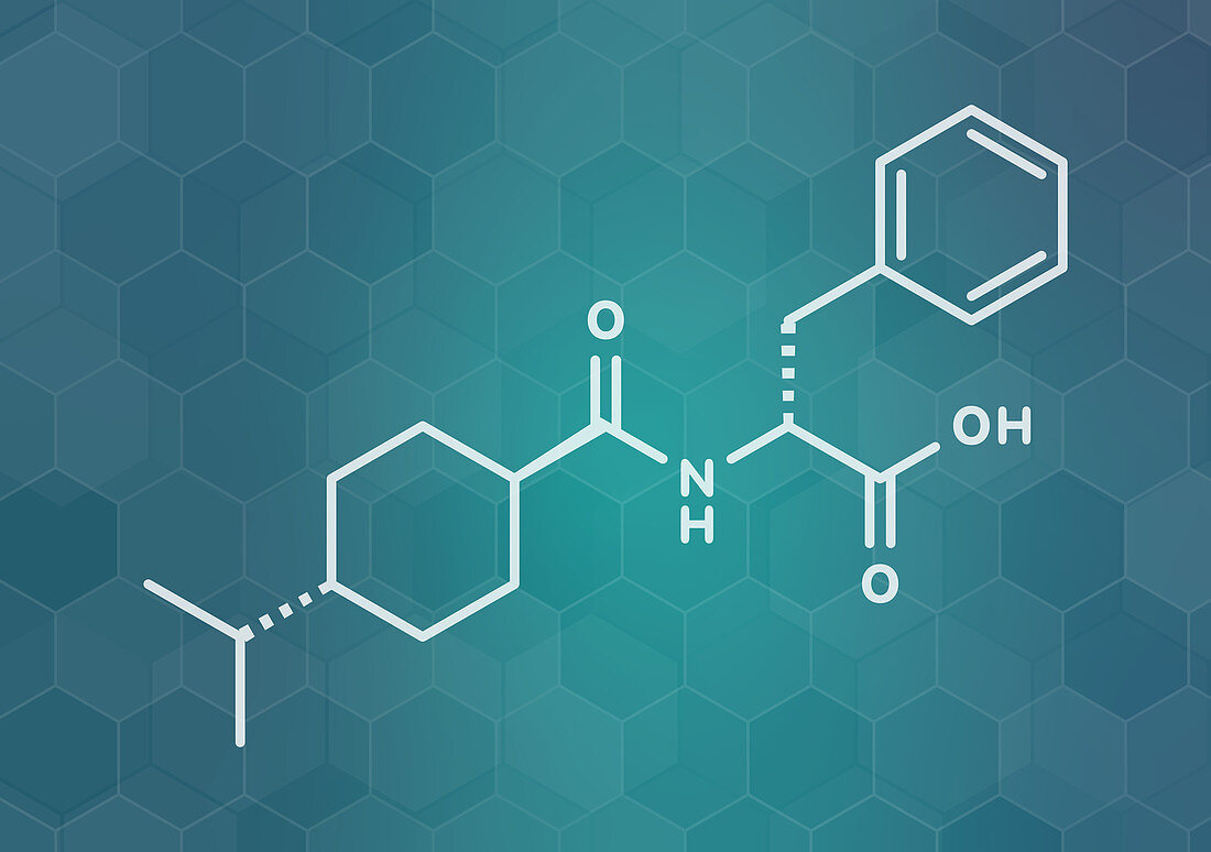 Nateglinide diabetes drug molecule, illustration