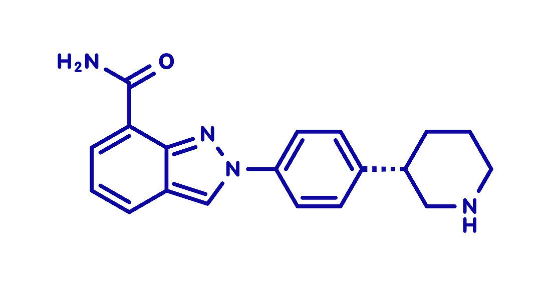 Niraparib cancer drug molecule, illustration