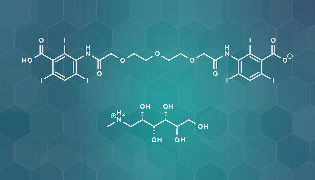 Meglumine iotroxate contrast agent molecule, illustration