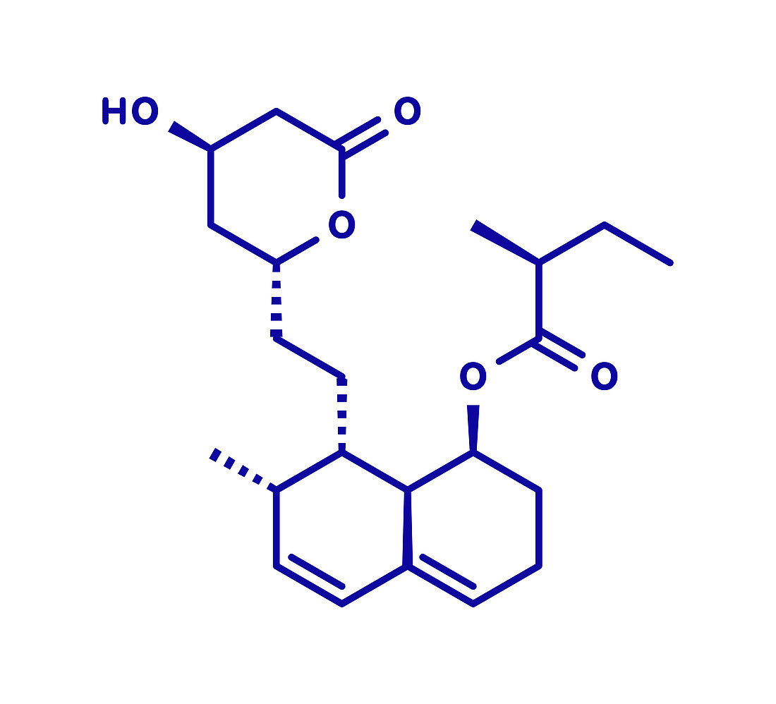 Mevastatin hypercholesterolemia drug molecule, illustration