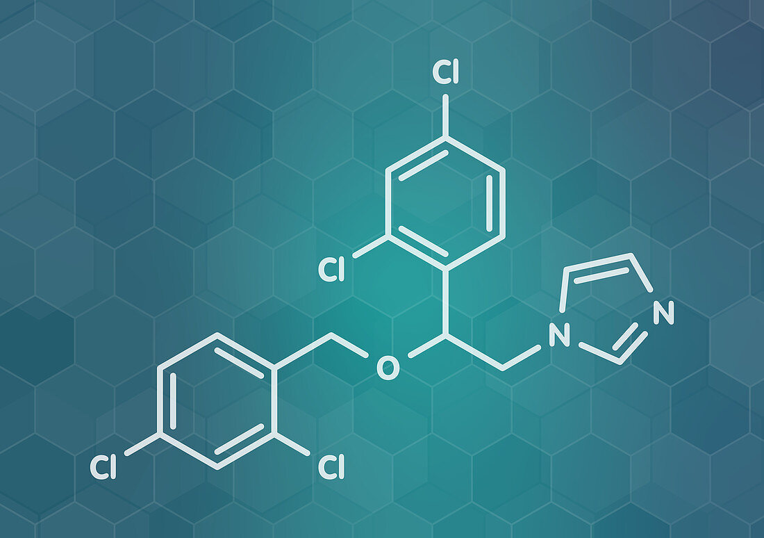 Miconazole antifungal drug molecule, illustration