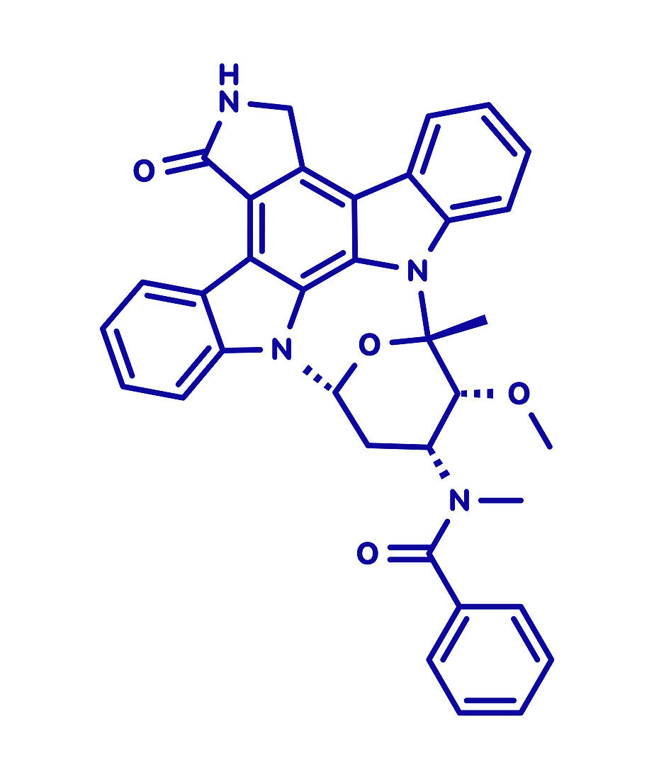 Midostaurin cancer drug molecule, illustration