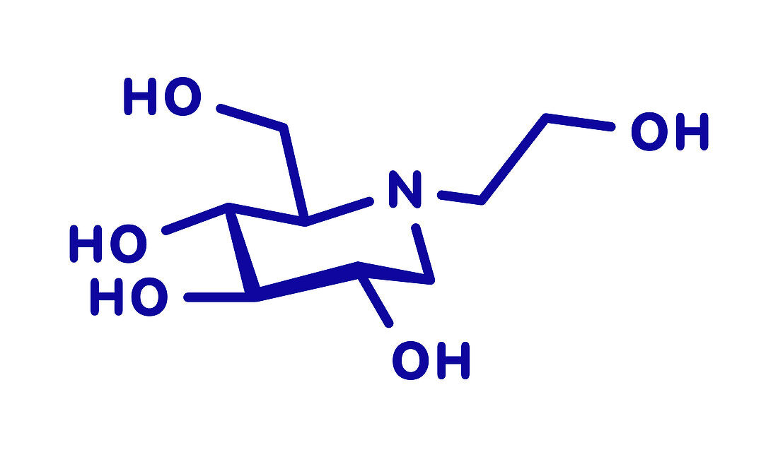 Miglitol diabetes drug molecule, illustration