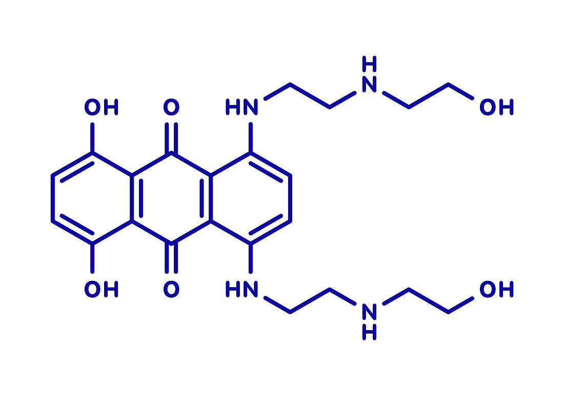 Mitoxantrone cancer drug molecule, illustration