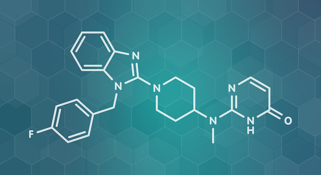 Mizolastine antihistamine drug molecule, illustration