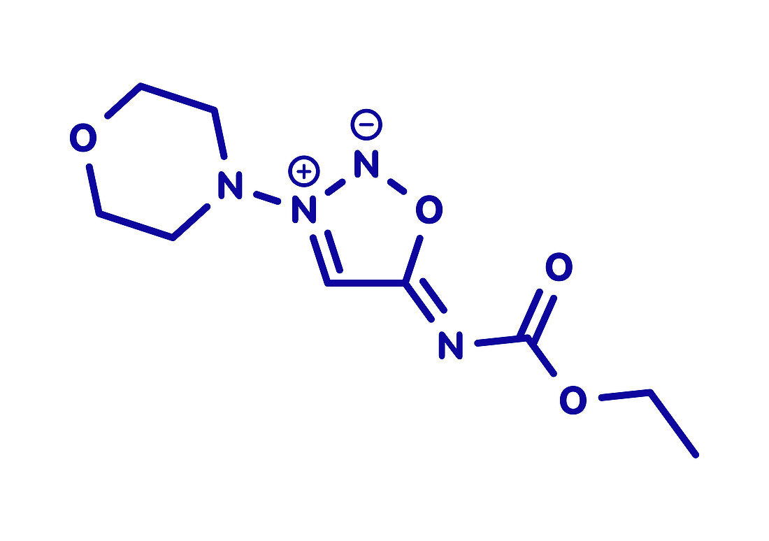 Molsidomine angina drug molecule, illustration