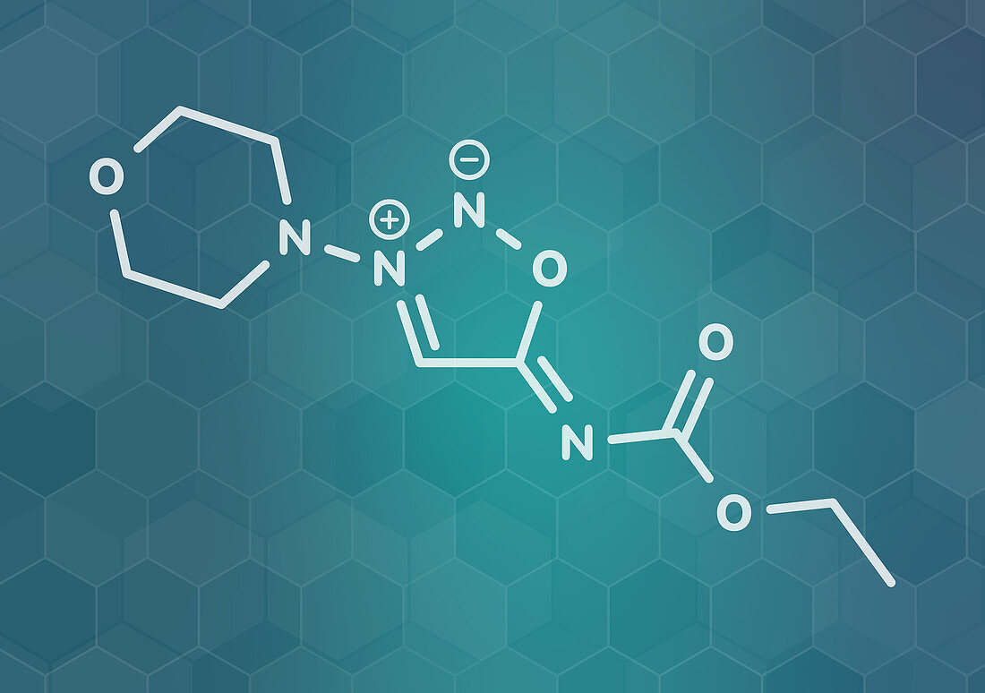 Molsidomine angina drug molecule, illustration