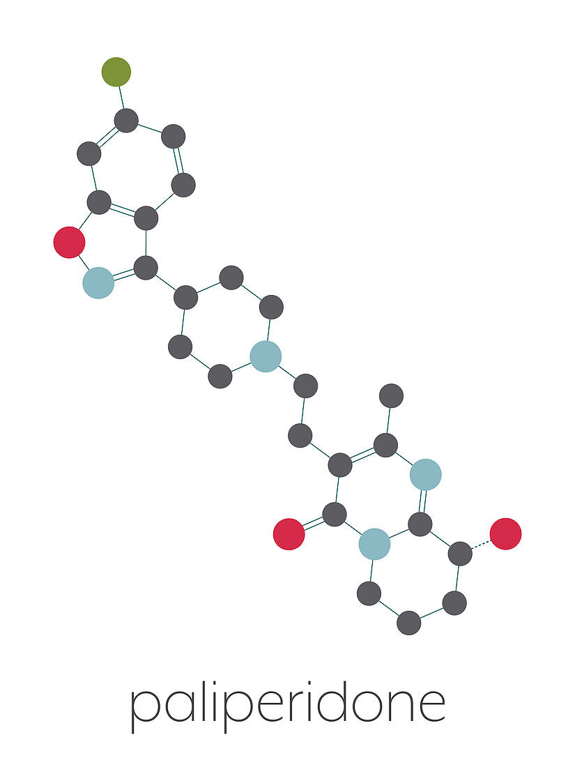 Paliperidone antipsychotic drug molecule, illustration