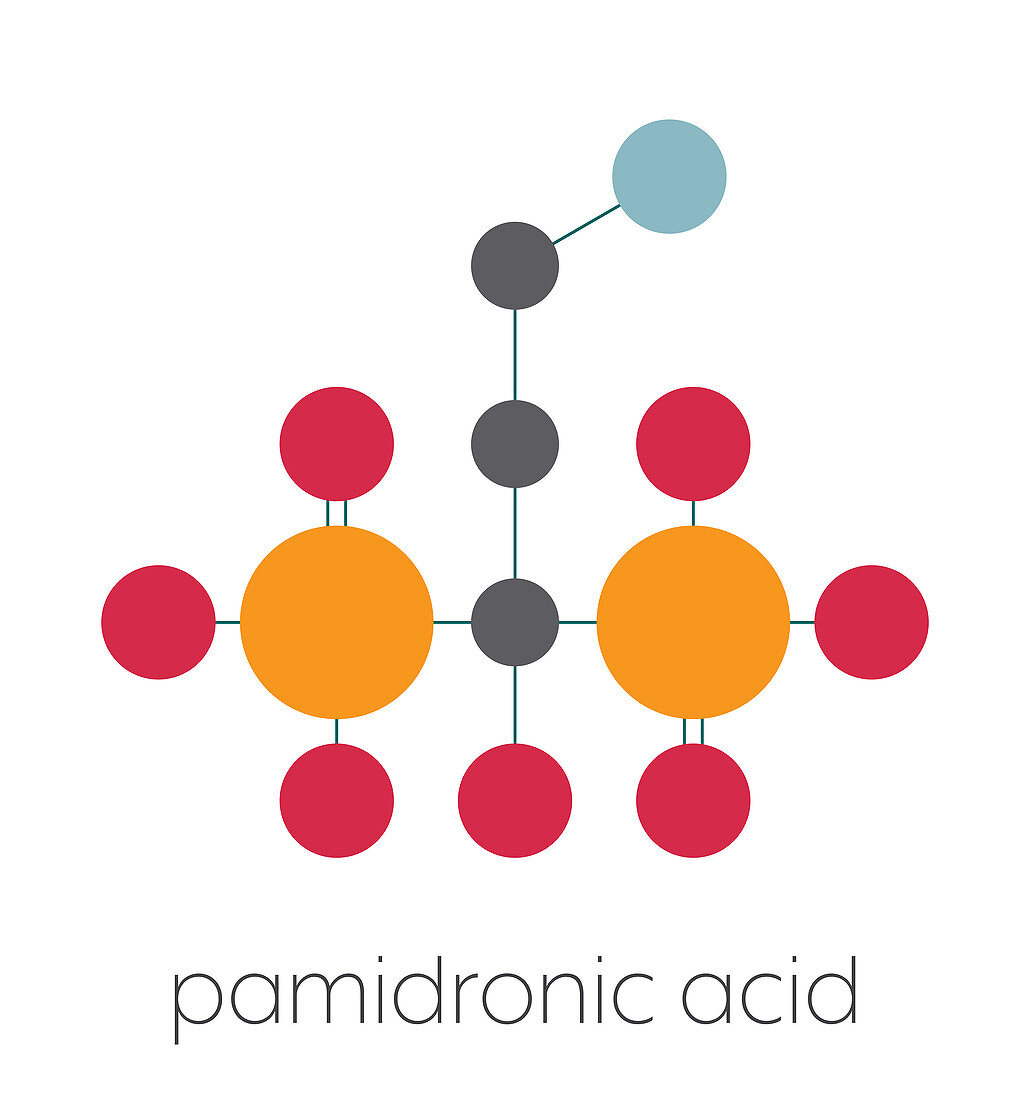 Pamidronic acid osteoporosis drug molecule, illustration