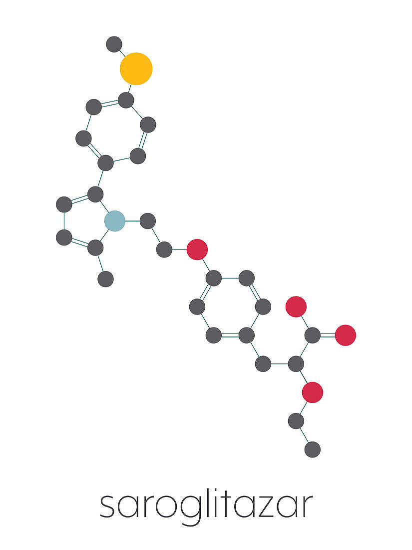 Saroglitazar diabetes drug molecule, illustration