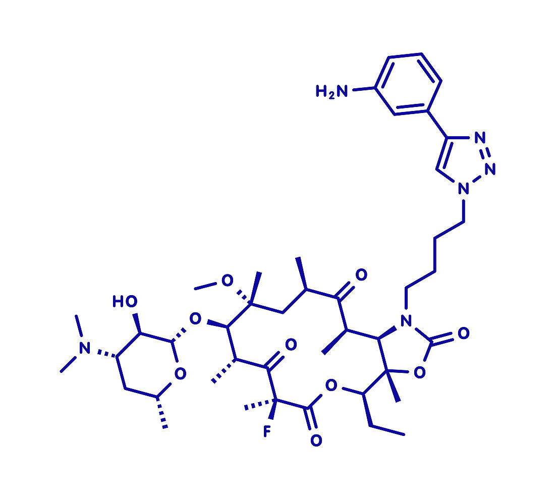 Solithromycin antibiotic drug molecule, illustration