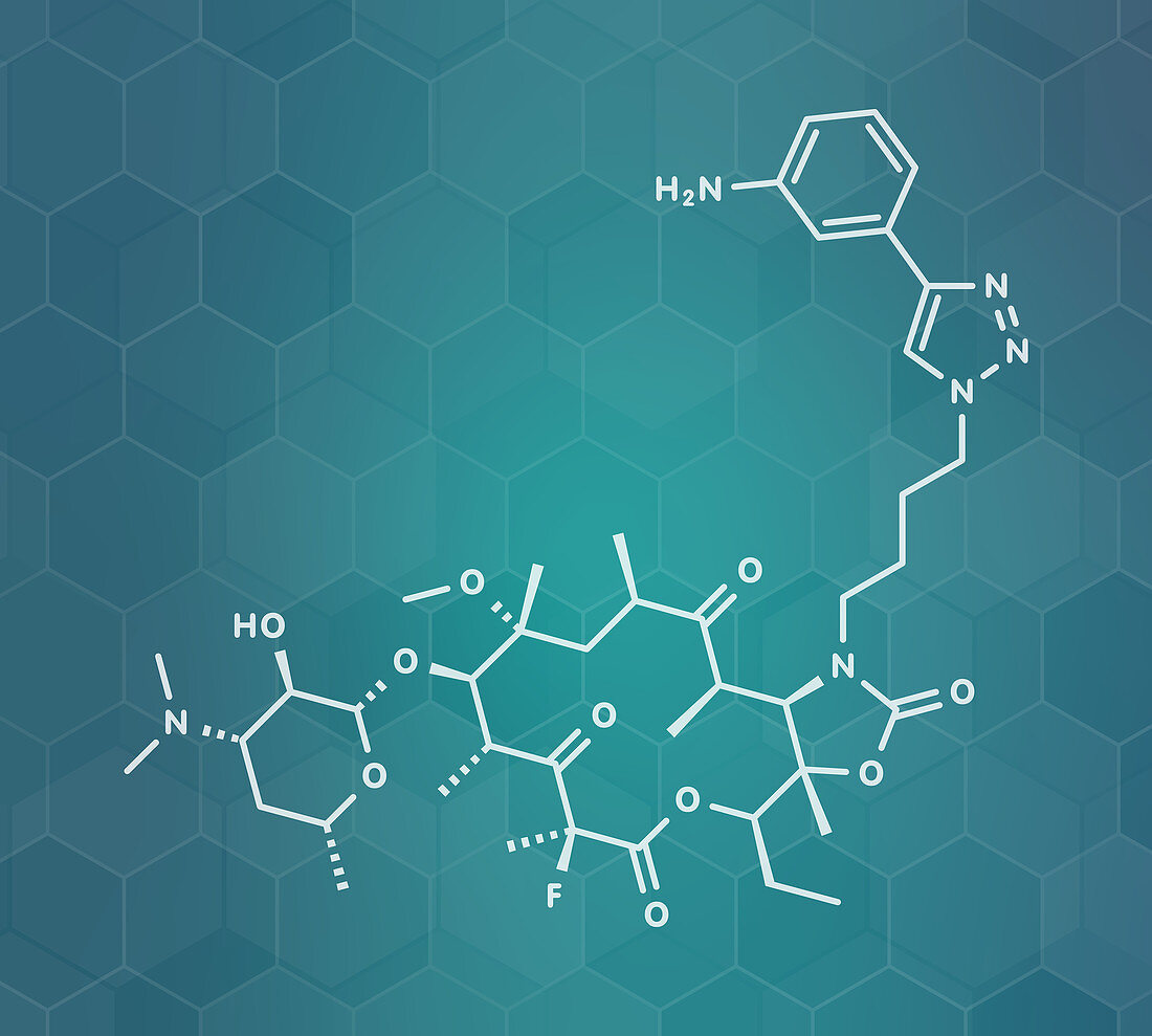 Solithromycin antibiotic drug molecule, illustration