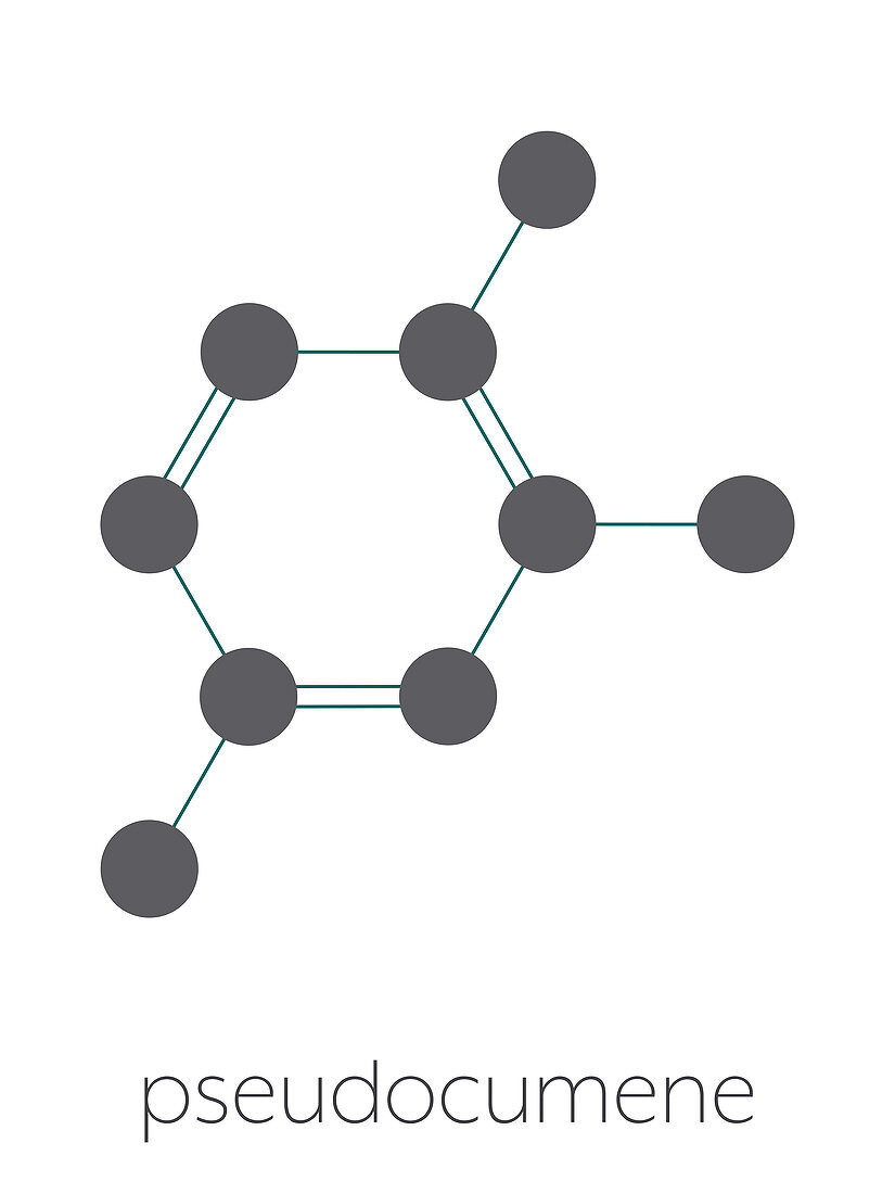 Pseudocumene aromatic hydrocarbon molecule, illustration