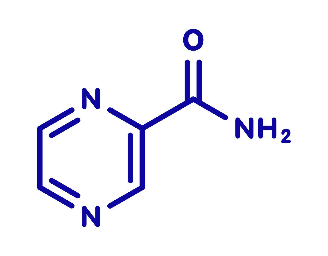 Pyrazinamide tuberculosis drug molecule, illustration