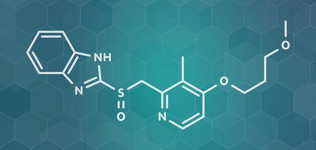 Rabeprazole gastric ulcer drug molecule, illustration