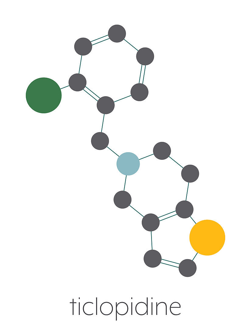 Ticlopidine antiplatelet drug molecule, illustration