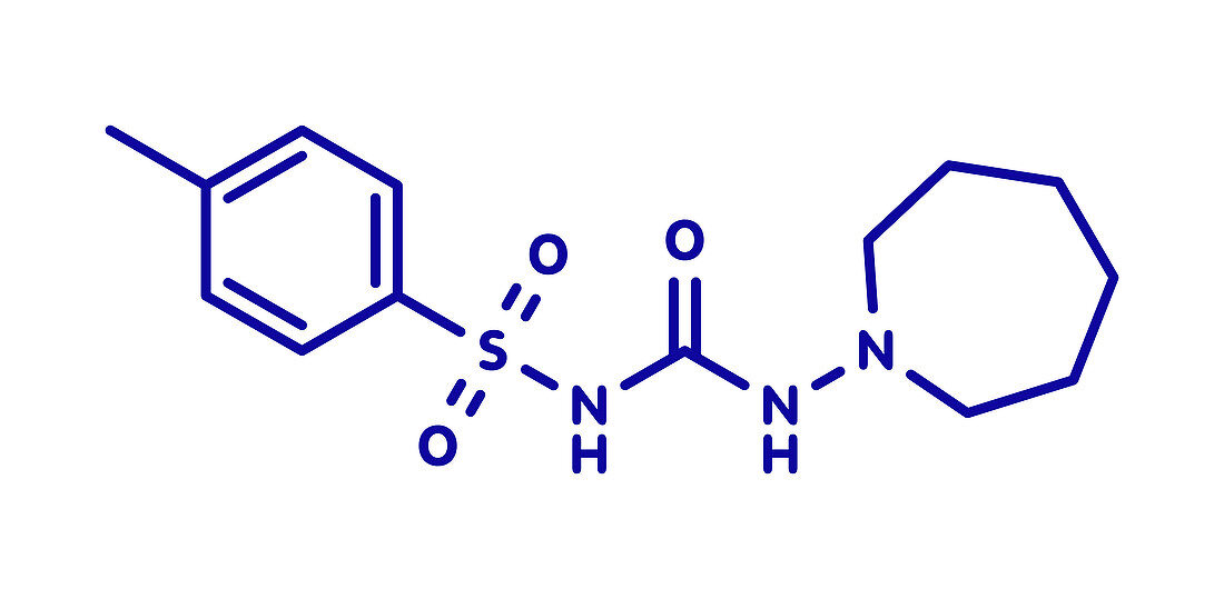 Tolazamide diabetes drug molecule, illustration