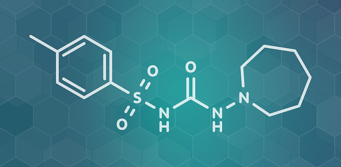 Tolazamide diabetes drug molecule, illustration