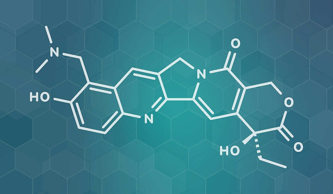 Topotecan cancer drug molecule, illustration