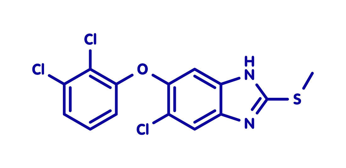 Triclabendazole anthelmintic drug molecule, illustration