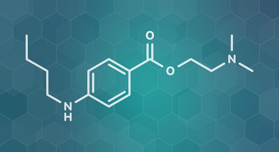 Tetracaine local anesthetic drug molecule, illustration