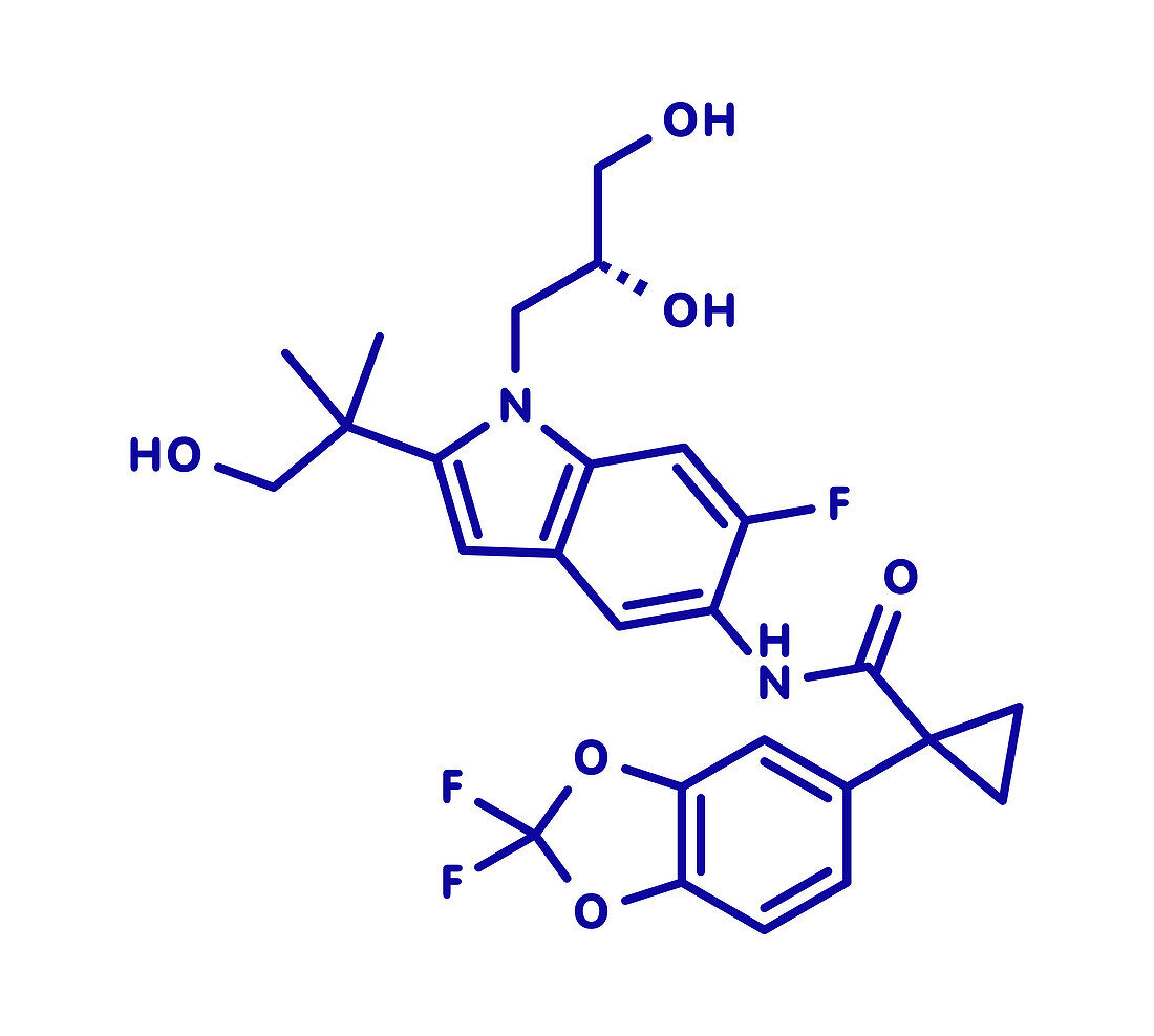 Tezacaftor cystic fibrosis drug molecule, illustration