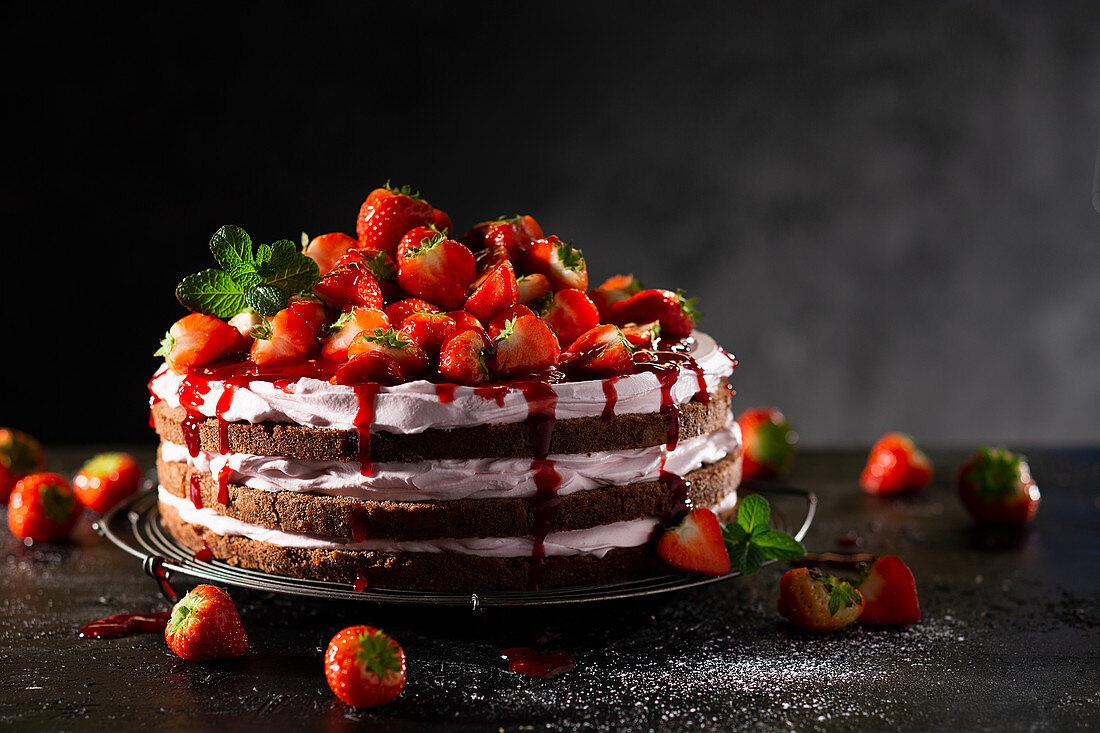 A layered strawberry cake