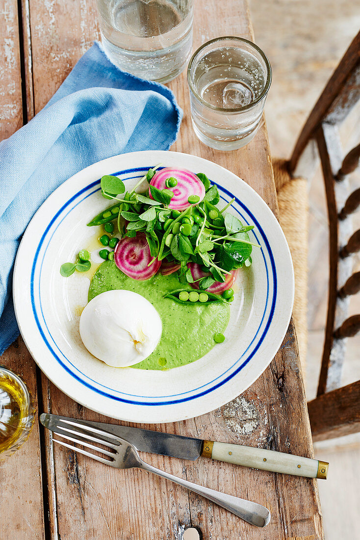 Burrata mit Erbsen-Gazpacho