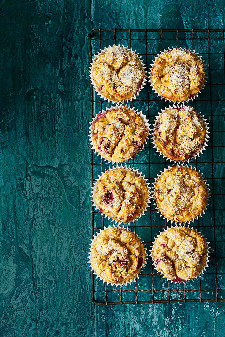 Coconut Banana and Raspberry Muffins