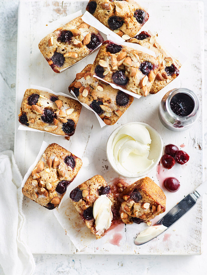 Cherry Almond and Vanilla Bean Loaf Cakes