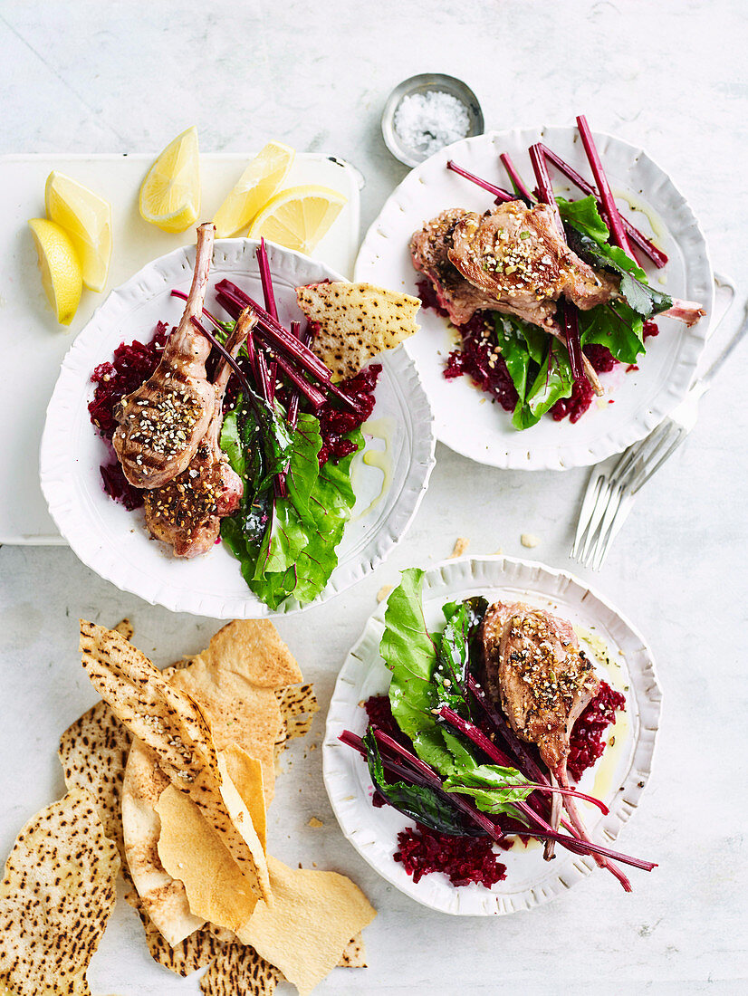 Dukkah Lamb Cutlets with Smashed Beetroot