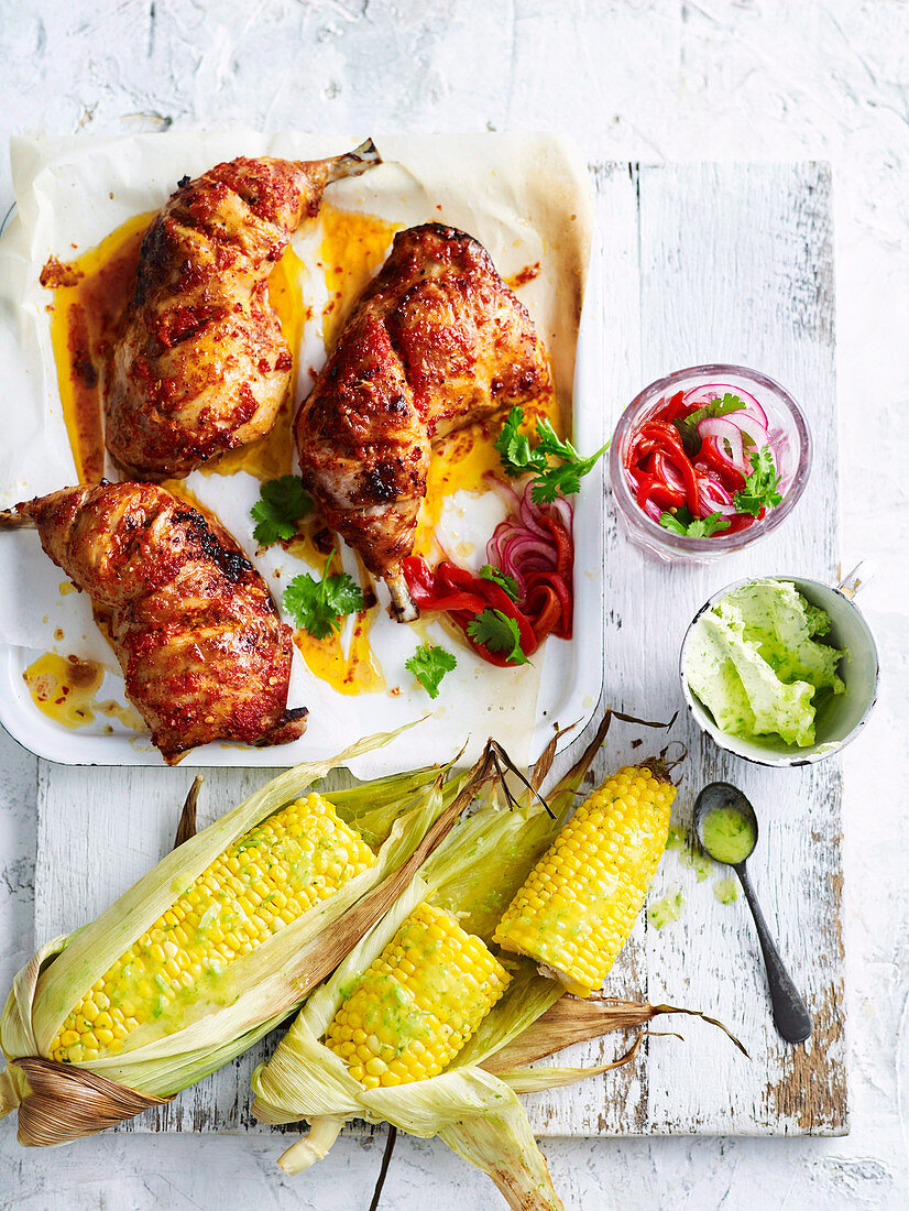 Roast Chicken with Corn and Piquillo Salsa