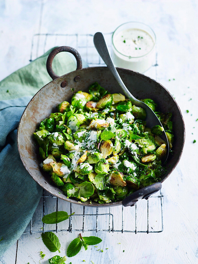 Fried Brussels Sprouts with Blue Cheese Yoghurt